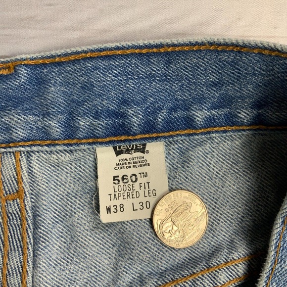 Vintage Levis 560 Jeans Mens 38 x 30 Blue Loose Baggy Relaxed Taper Denim Pants - Picture 7 of 11